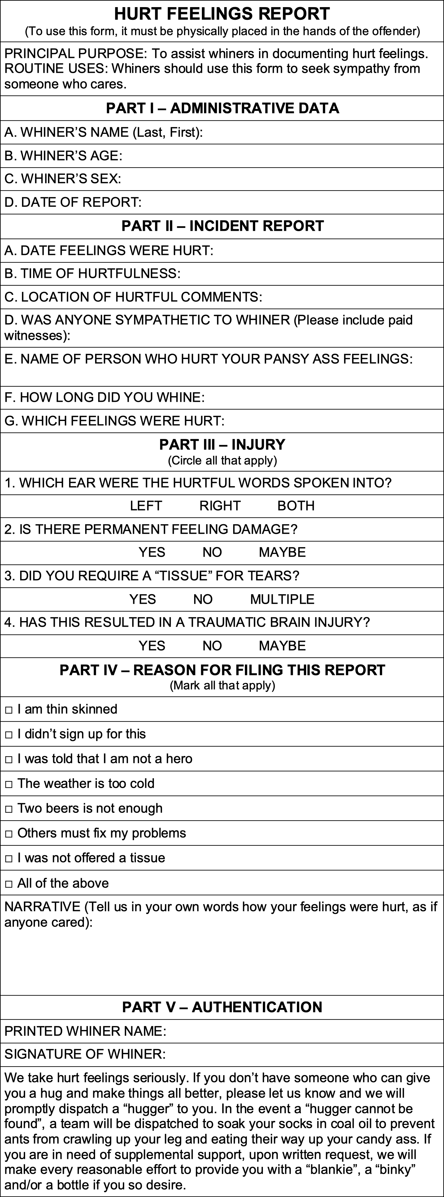 Hurt Feelings Report With Hurt Feelings Report Template