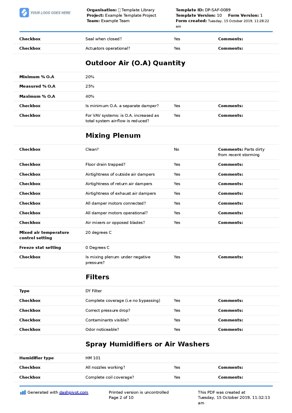 HVAC Inspection Checklist template (Free + better than PDF) With Air Balance Report Template