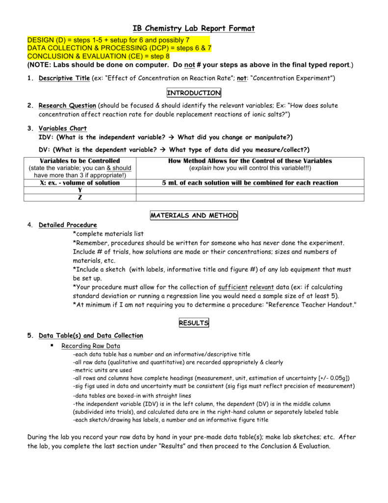 IB Chemistry Lab Report Format For Ib Lab Report Template