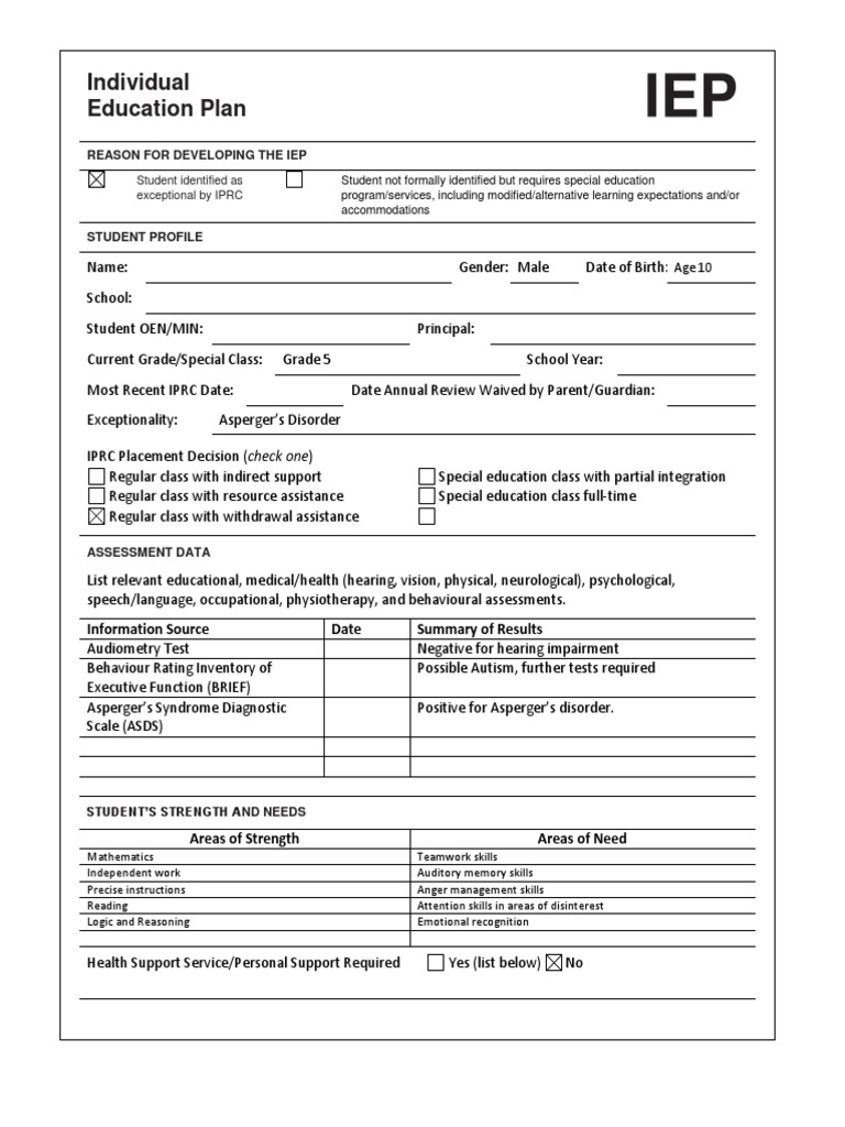 Iep Blank Template 10  PDF  Individualized Education Program  For Blank Iep Template