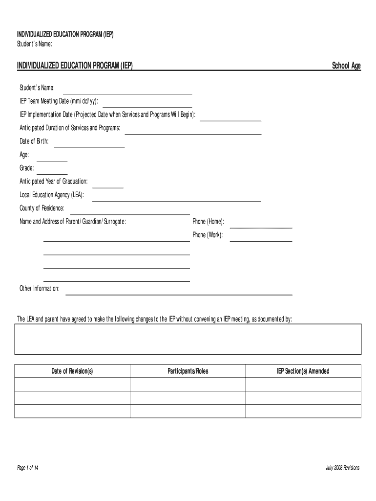 Iep Template – Fill Online, Printable, Fillable, Blank  PdfFiller For Blank Iep Template