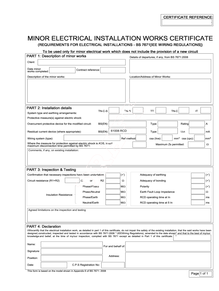 Iet Minor Works Certificate: Fill Out & Sign Online  DocHub Throughout Minor Electrical Installation Works Certificate Template