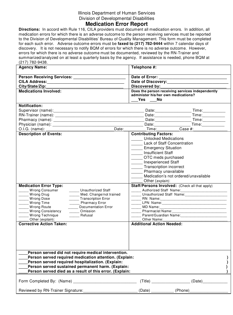 Illinois Medication Error Report Form Download Printable PDF