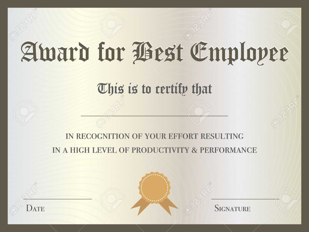 Illustration Of Certificate Award For Best Employee Royalty Free  Regarding Best Employee Award Certificate Templates