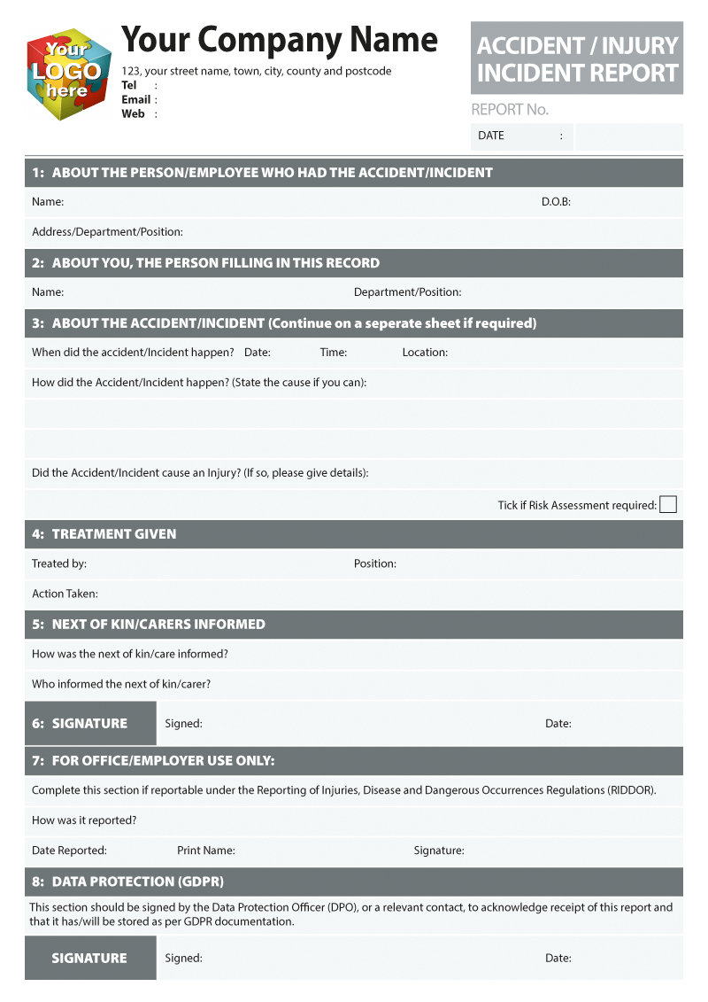 INCIDENT REPORT Accident Injury Form Printed From £10 Within Incident Report Template Uk