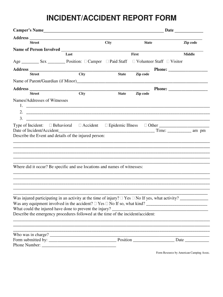 Incident Report - Fill Online, Printable, Fillable, Blank  pdfFiller With Regard To Injury Report Form Template