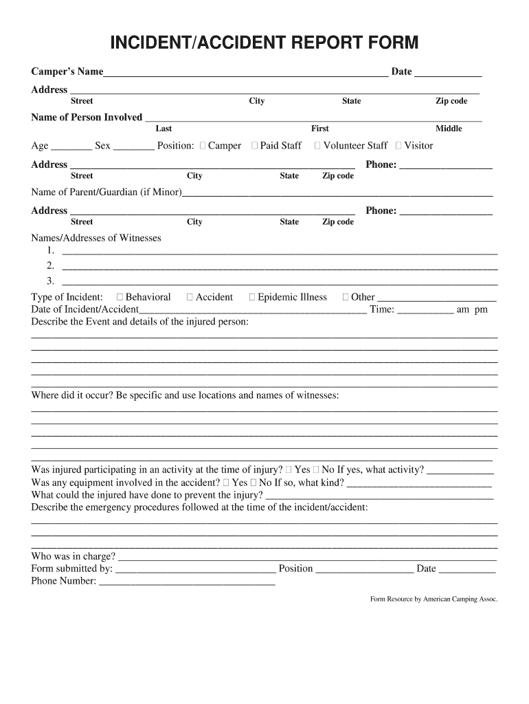 Incident Report – Fill Online, Printable, Fillable, Blank  PdfFiller With Regard To Injury Report Form Template