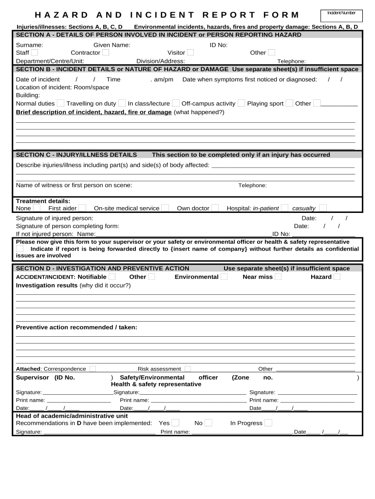 Incident Report Form: Fill Out & Sign Online  DocHub For Hazard Incident Report Form Template