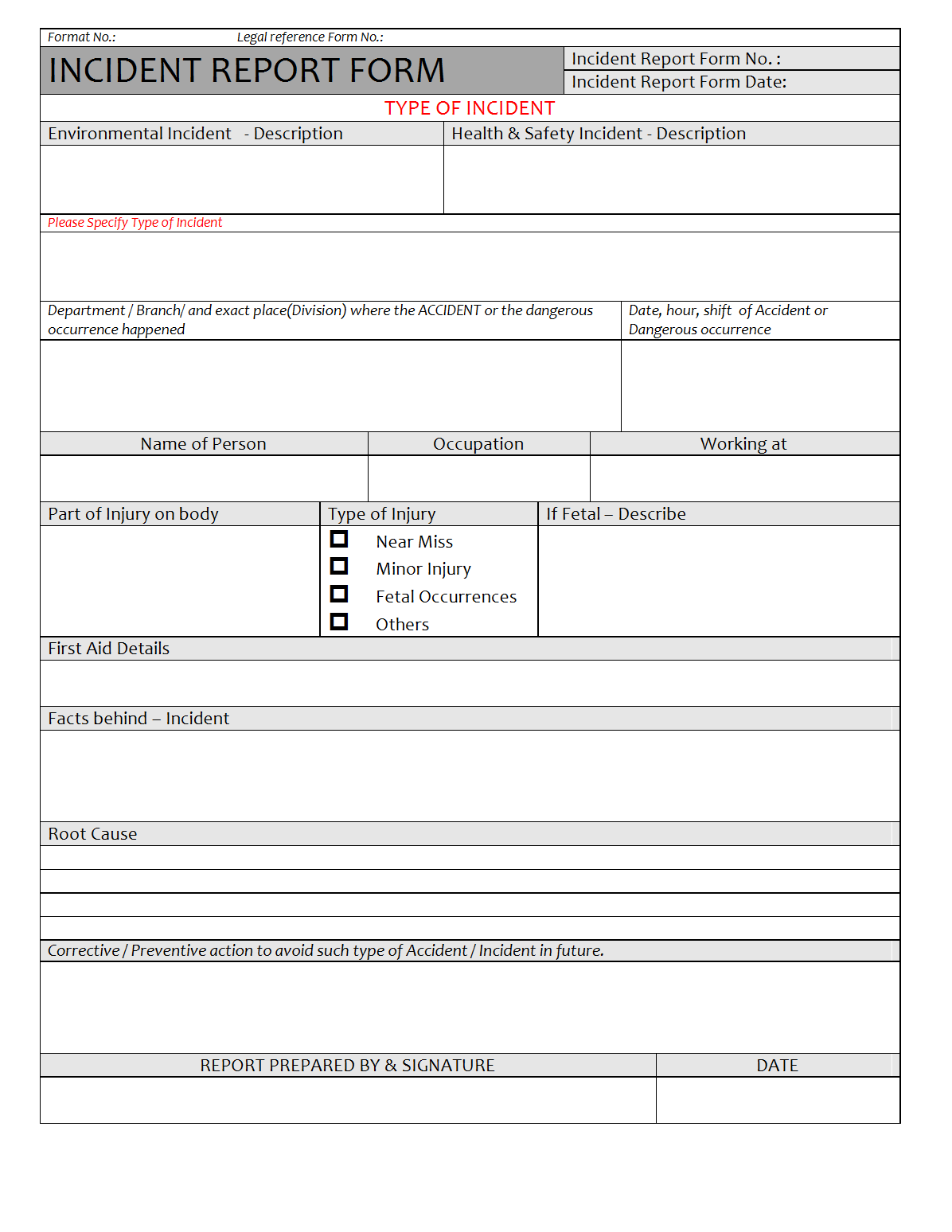 Incident Report Form format  Samples  Word Document Download