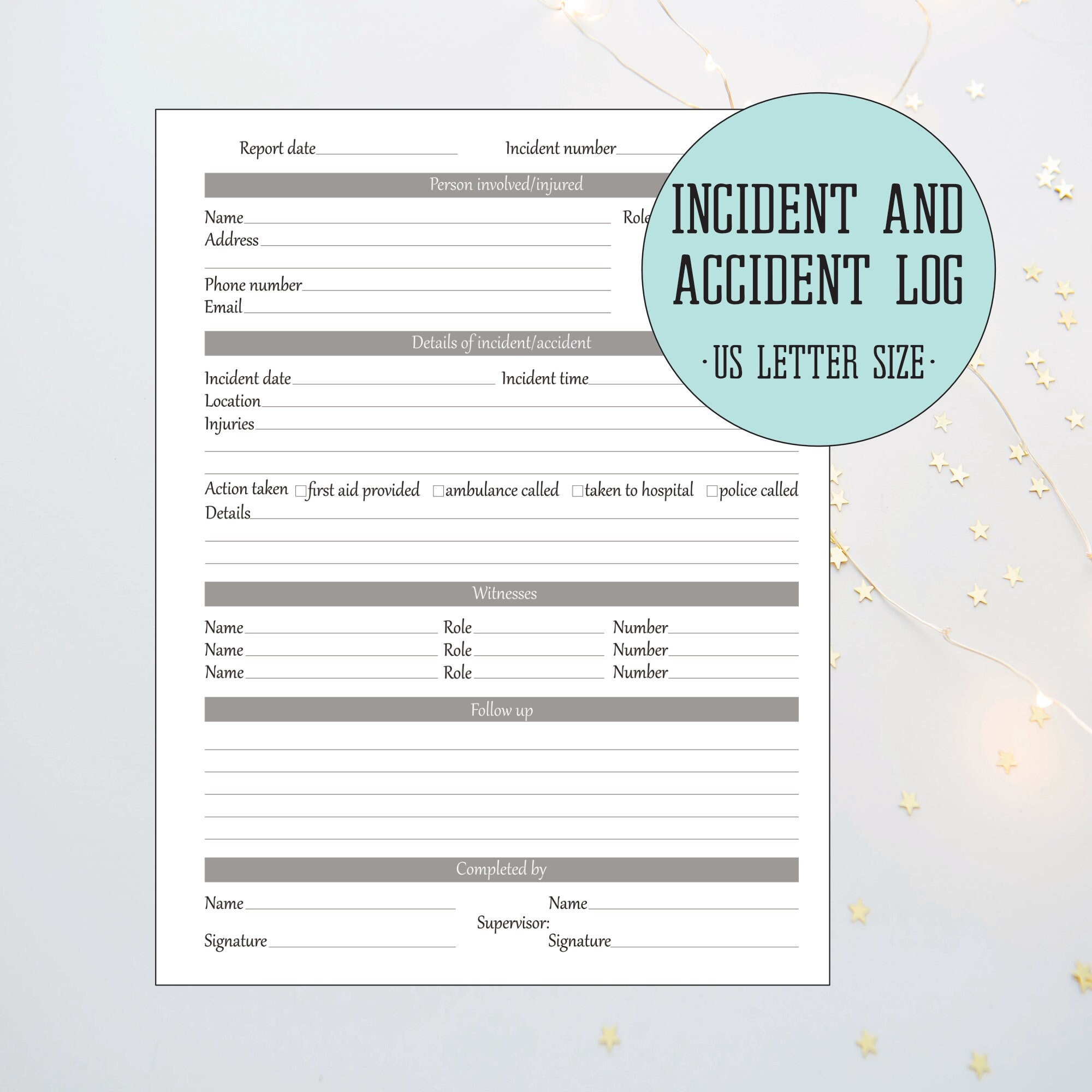 Incident Report Form, Work Accident Report, Accident Report, Home Health  Care Form, Health And Safety Log, PDF, US Letter
