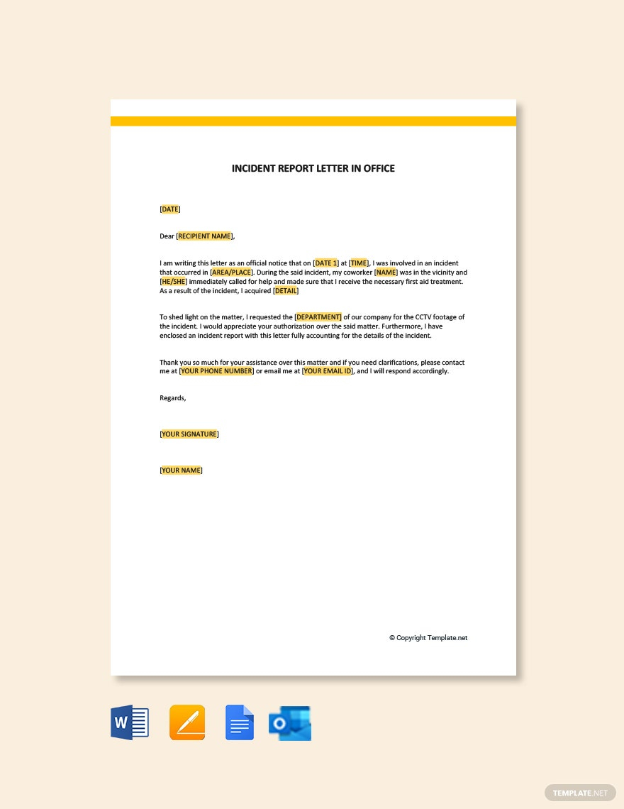 Incident Report Letter In Office Template – Google Docs, Word  Inside Office Incident Report Template