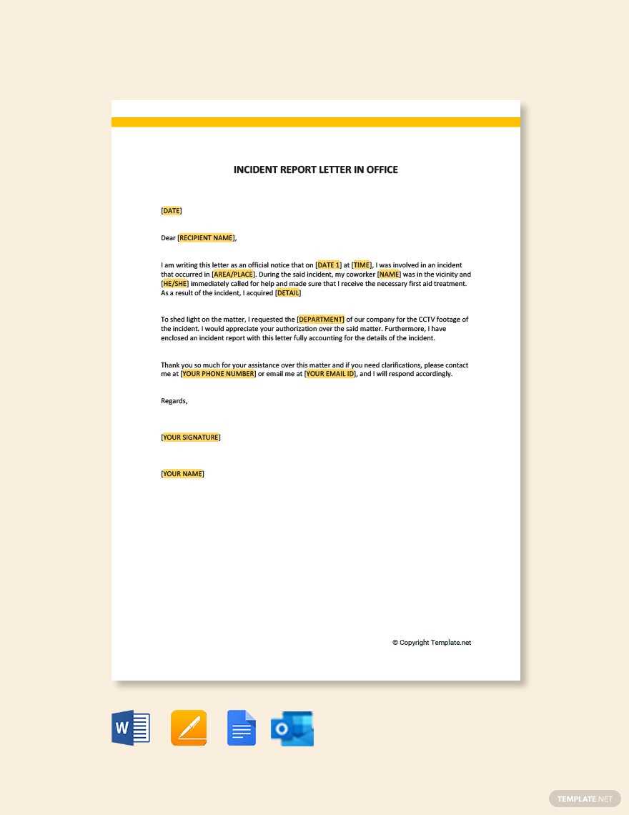 Incident Report Letter In Office Template – Google Docs, Word  Inside Office Incident Report Template