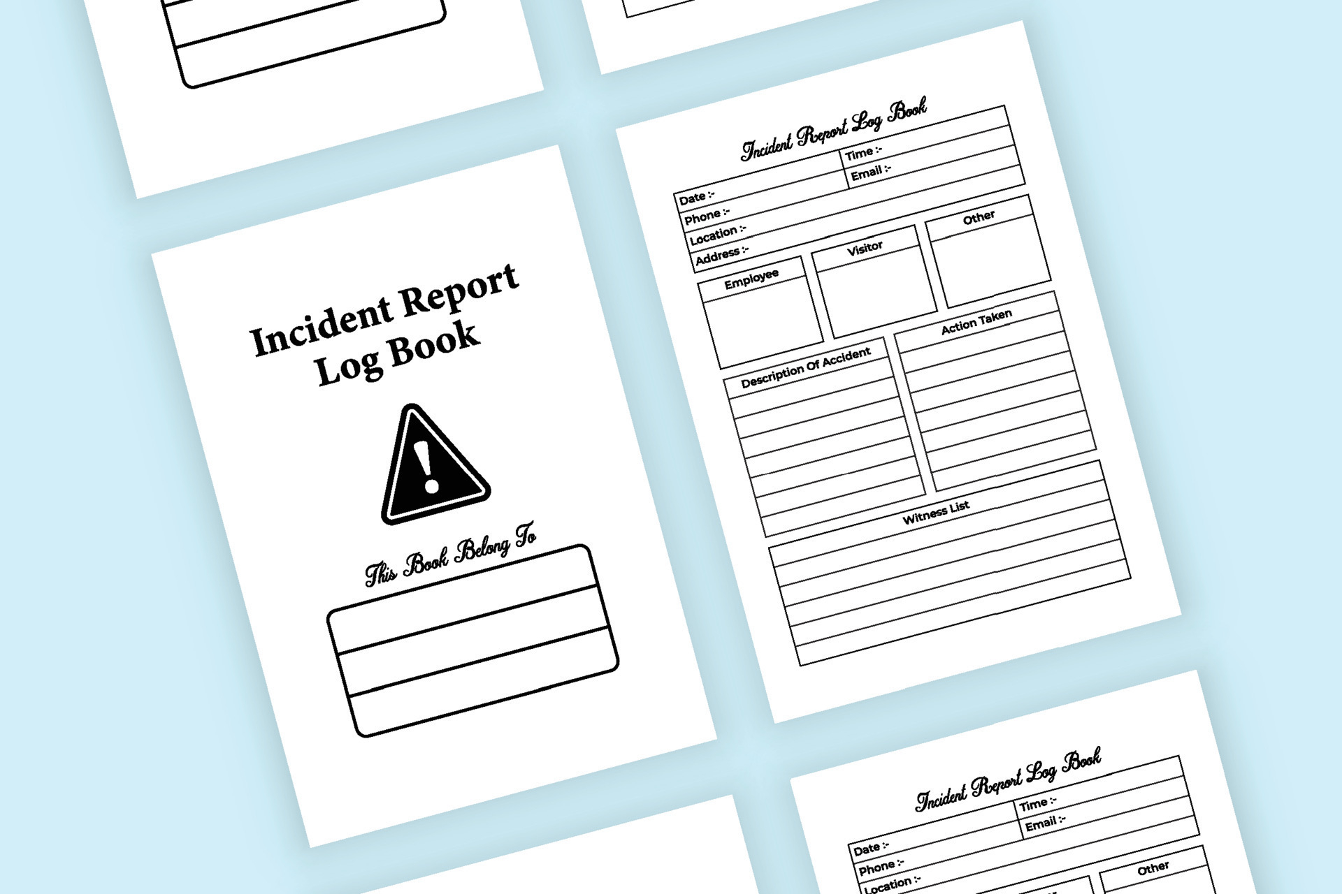 Incident report log book interior. Official or business incident