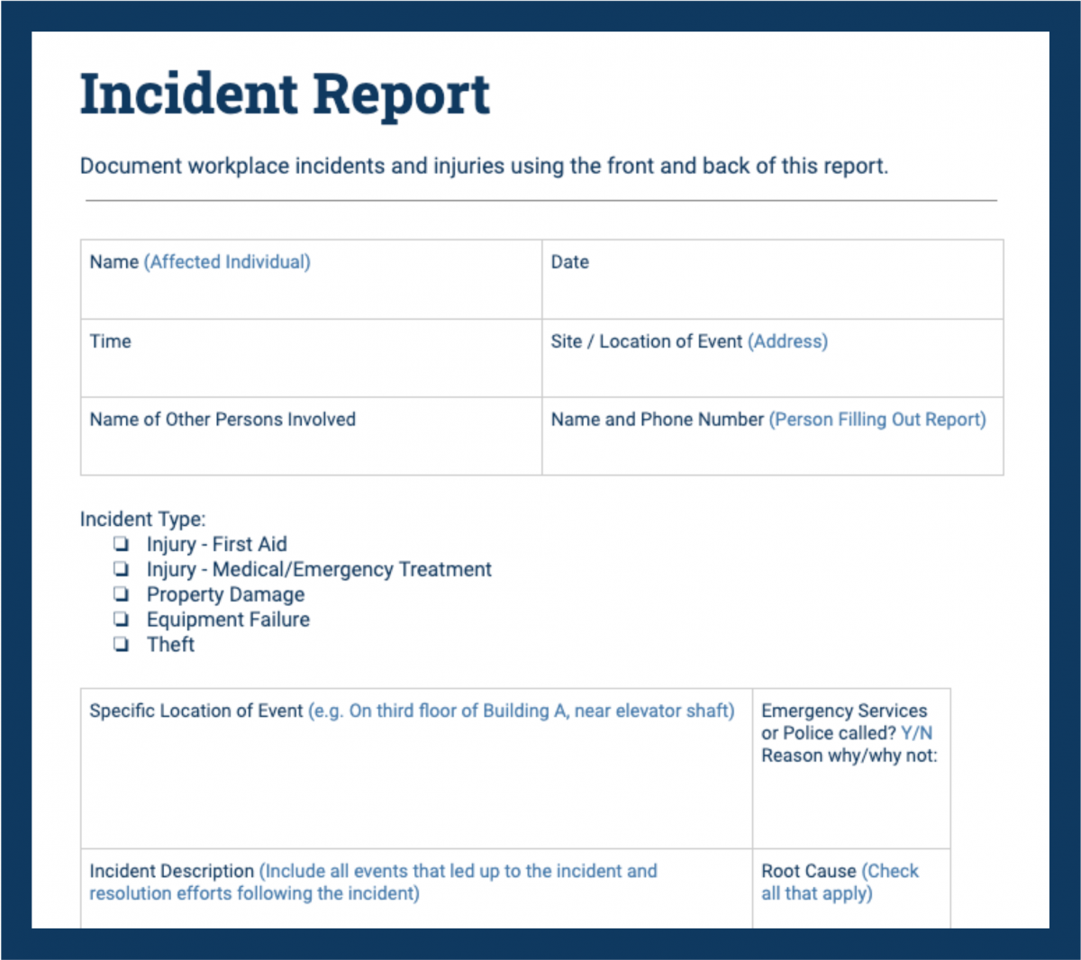 Incident Report Samples to Help You Describe Accidents - Safesite Pertaining To Construction Accident Report Template