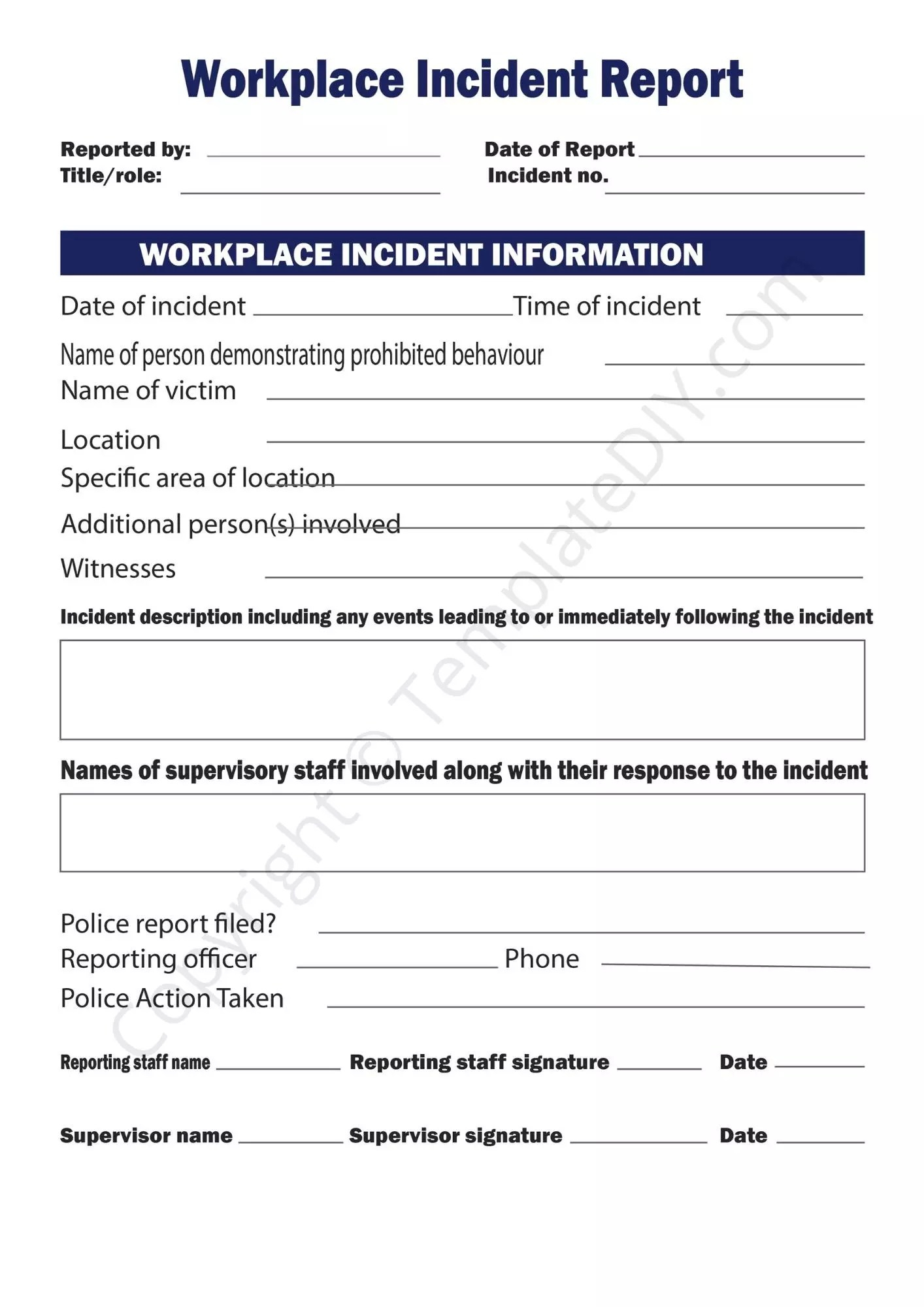 Incident Report Template Blank Printable [PDF, Excel & Word] Regarding Police Incident Report Template