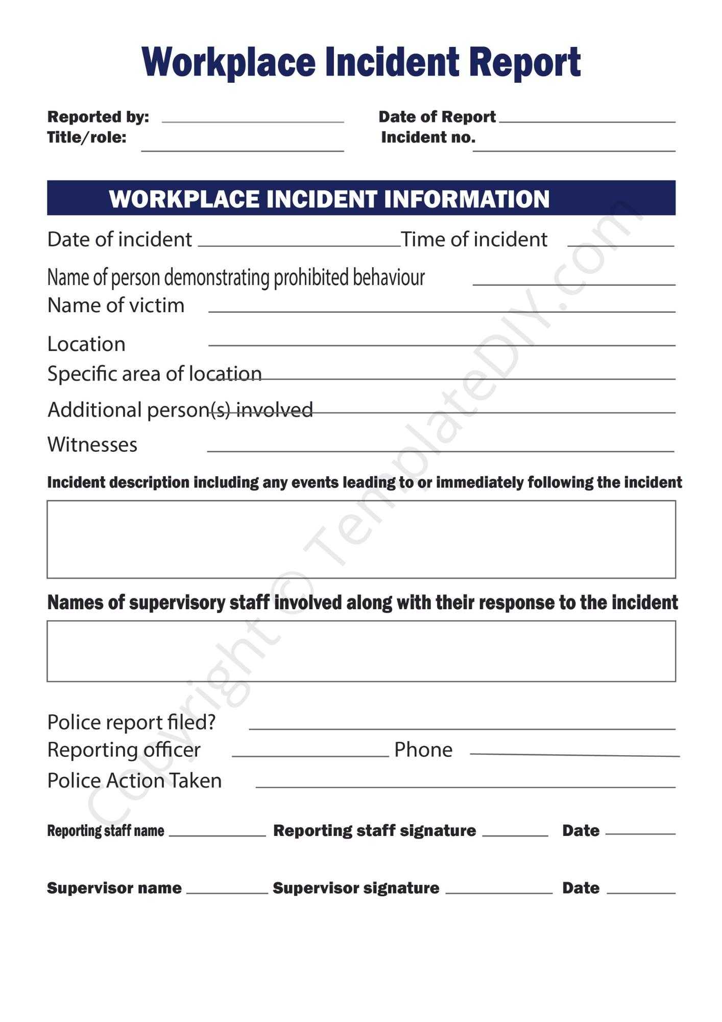 Incident Report Template Blank Printable [PDF, Excel & Word] Throughout Incident Report Form Template Doc