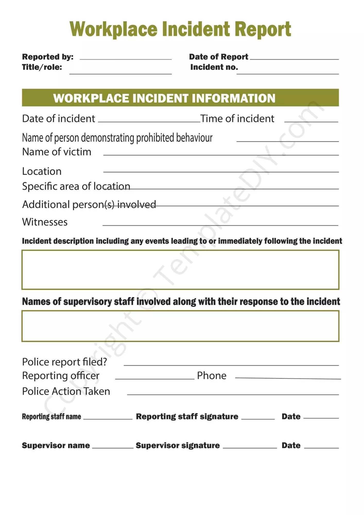 Incident Report Template Blank Printable [PDF, Excel & Word] With Blank Police Report Template