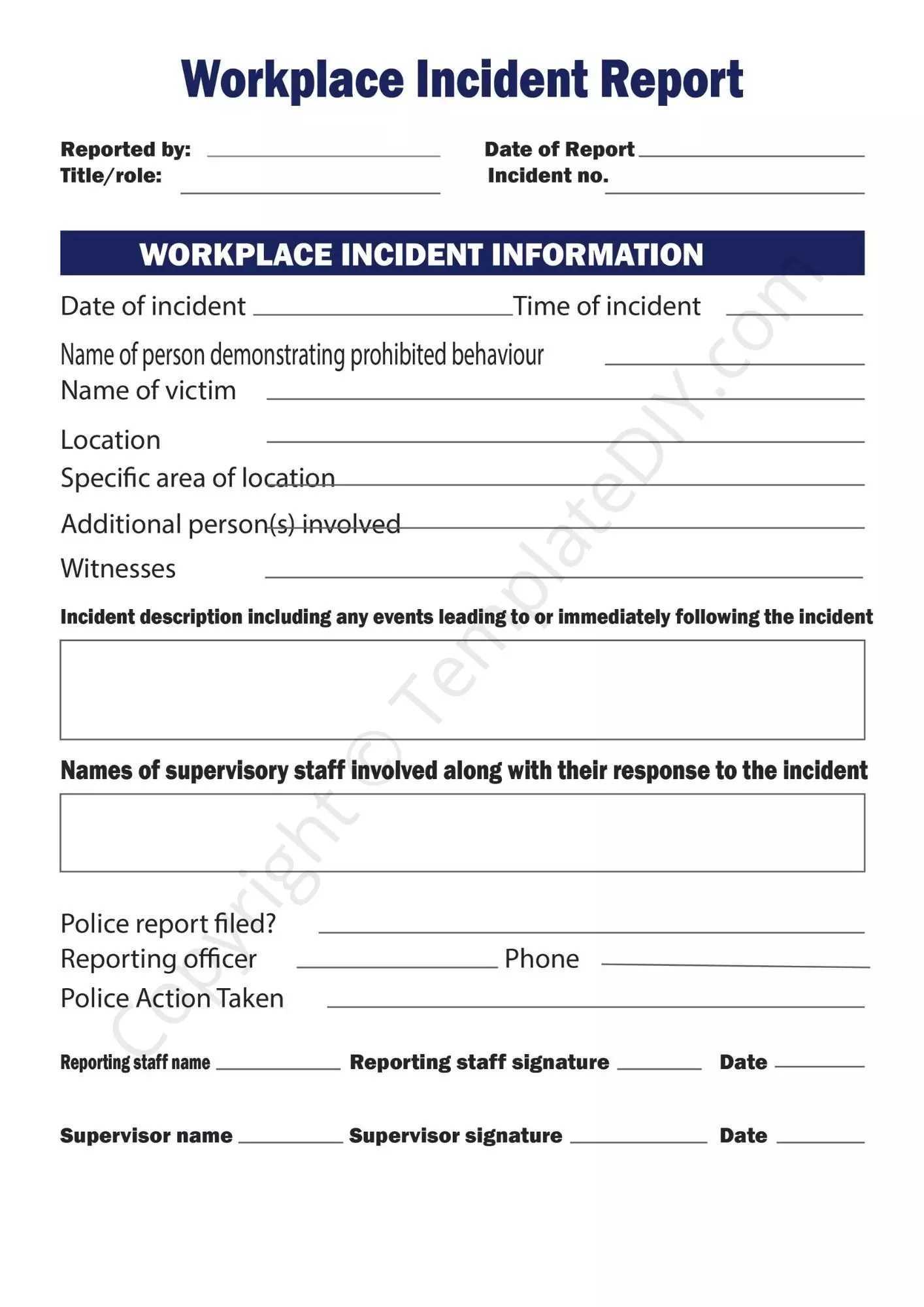 Incident Report Template Blank Printable [PDF, Excel & Word] Within Behaviour Report Template