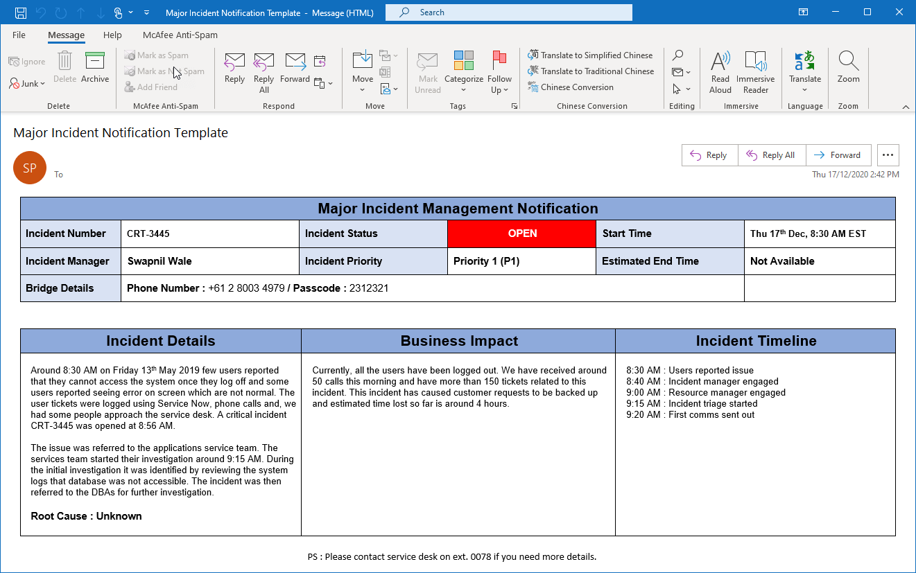 Incident Report Template  Major Incident Management Incident  Intended For Incident Summary Report Template