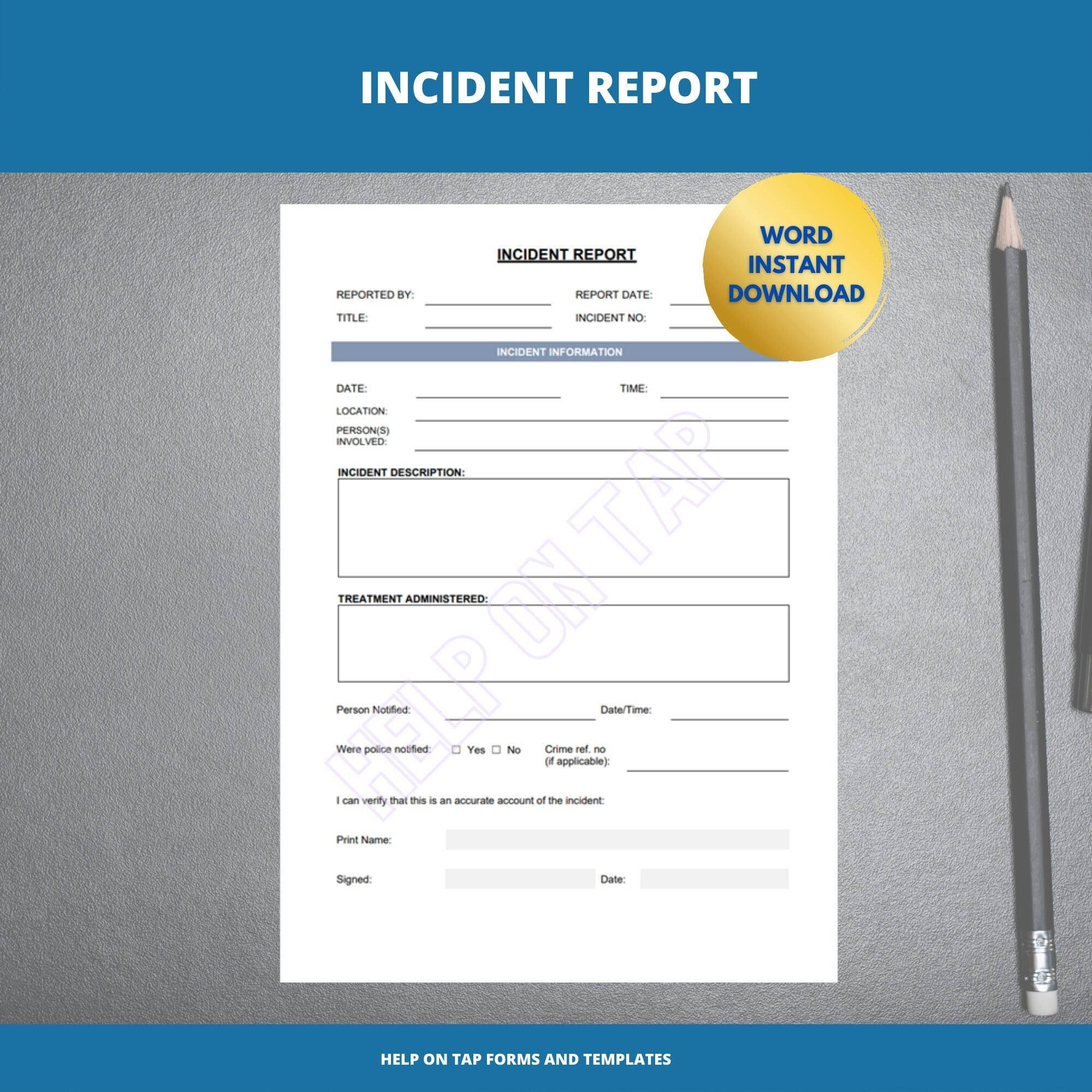 Incident Report Word  Incident Report PDF  Accident Log Form  Accident  Report Template  Incident Report Template  General Incident Form Throughout Police Incident Report Template