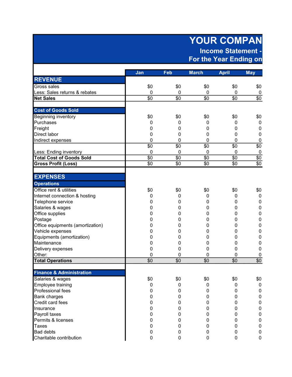 Income Statement Monthly Template  Business In A Box™ For Monthly Financial Report Template