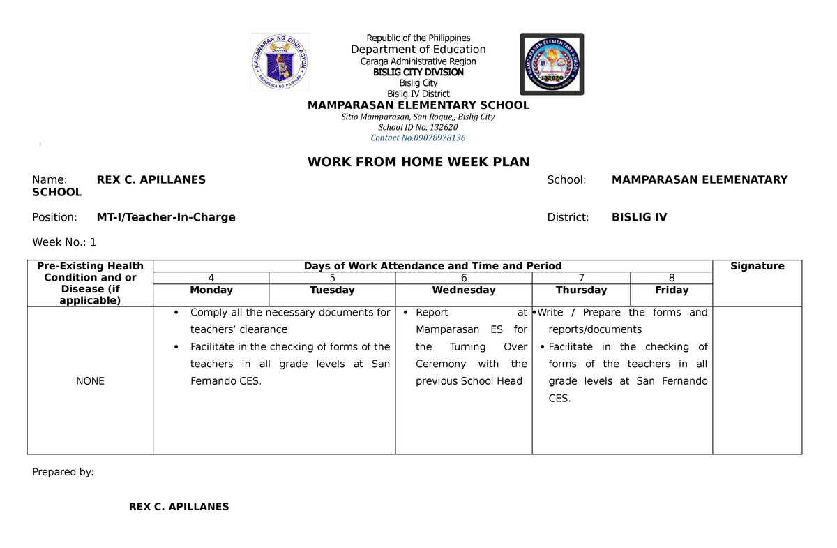 Individual Work Accomplishment Report – Republic Of The  Within Weekly Accomplishment Report Template