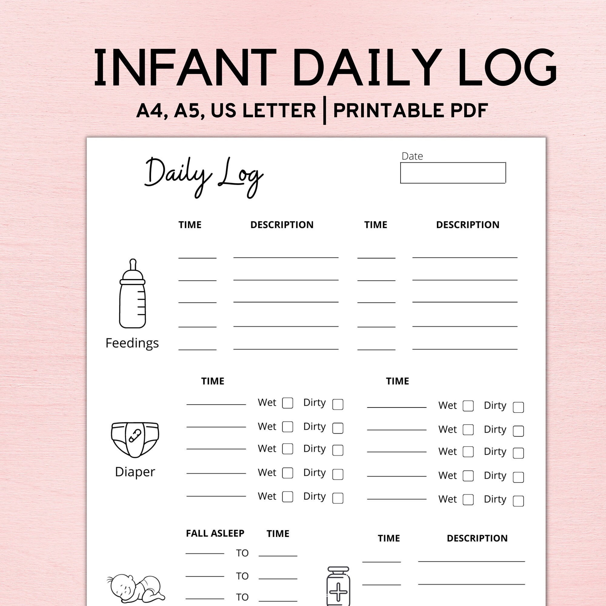 Infant Daily Log Printable - Etsy Pertaining To Daycare Infant Daily Report Template