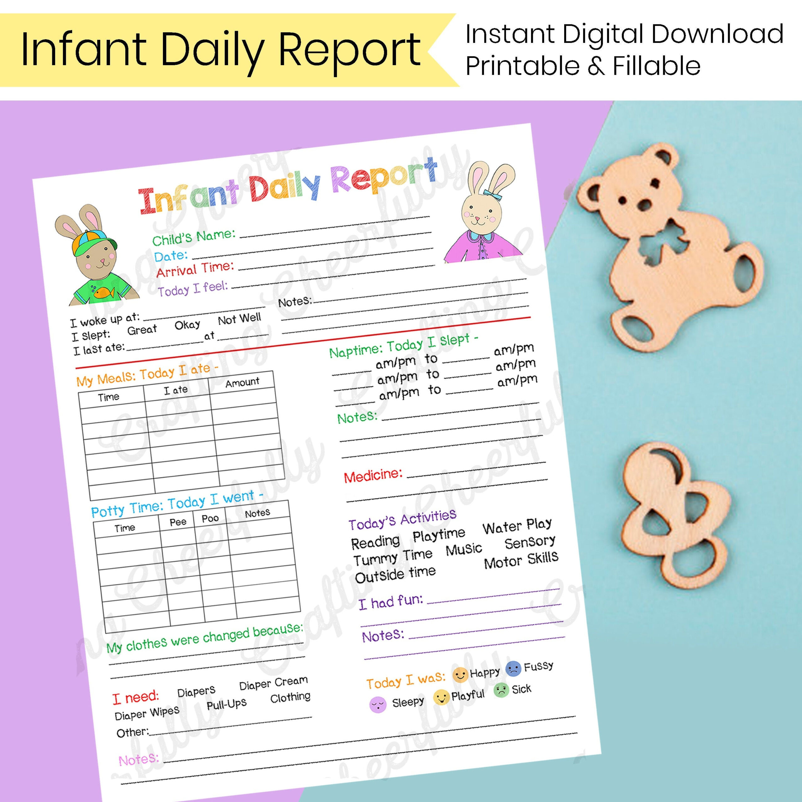 Infant Daily Report In-Home Preschool Daycare Nanny Log - Etsy Schweiz With Regard To Daycare Infant Daily Report Template