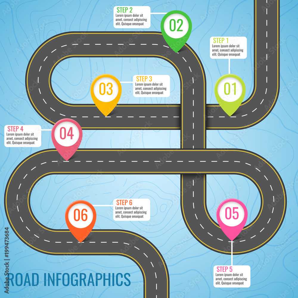 Infographics template with road map using pointers