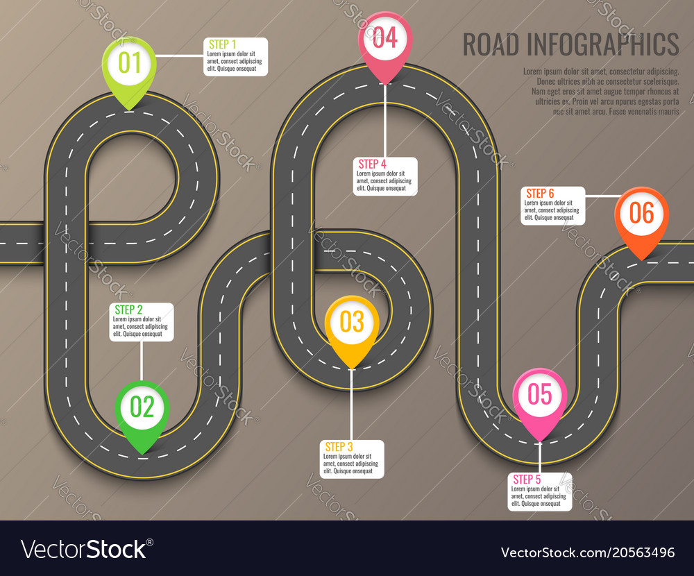 Infographics template with road map using pointers With Regard To Blank Road Map Template