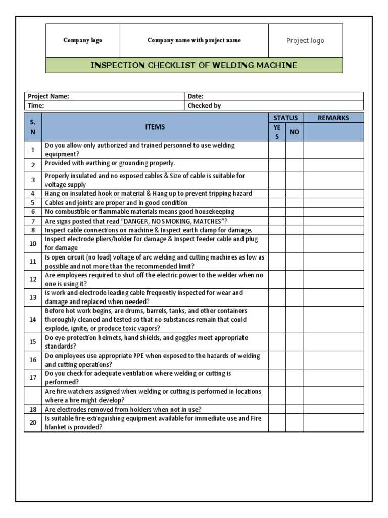 Inspection Checklist Of Welding Machine: Project Name: Date: Time  In Welding Inspection Report Template