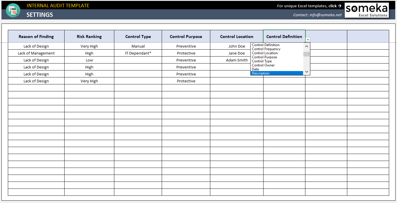 Internal Audit Excel Template  Audit Checklist, Report Format Tool