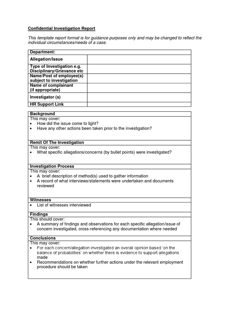 Investigation Report Form  PDF Intended For Investigation Report Template Doc