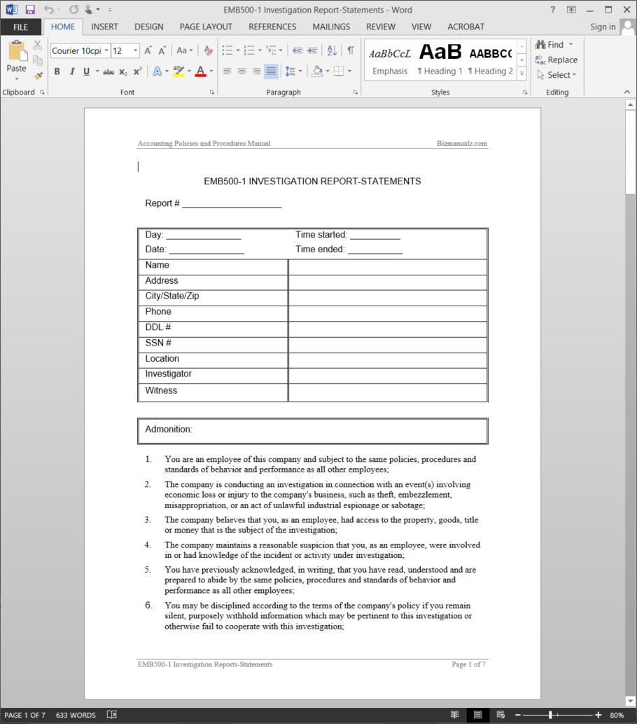 Investigation Report Template For Hr Investigation Report Template