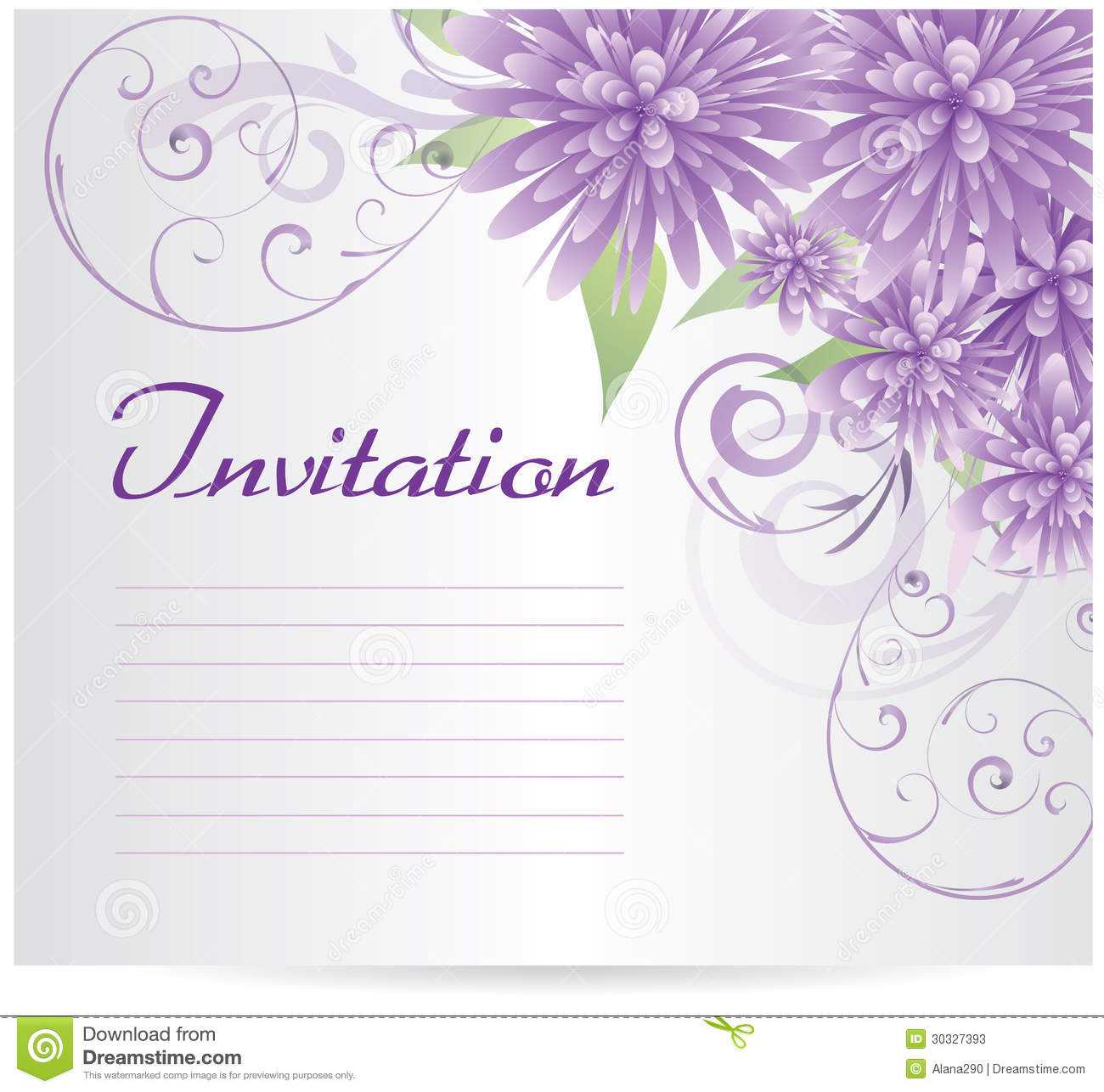 Invitation Template Blank with Purple Abstract Flowers Stock  Inside Blank Templates For Invitations