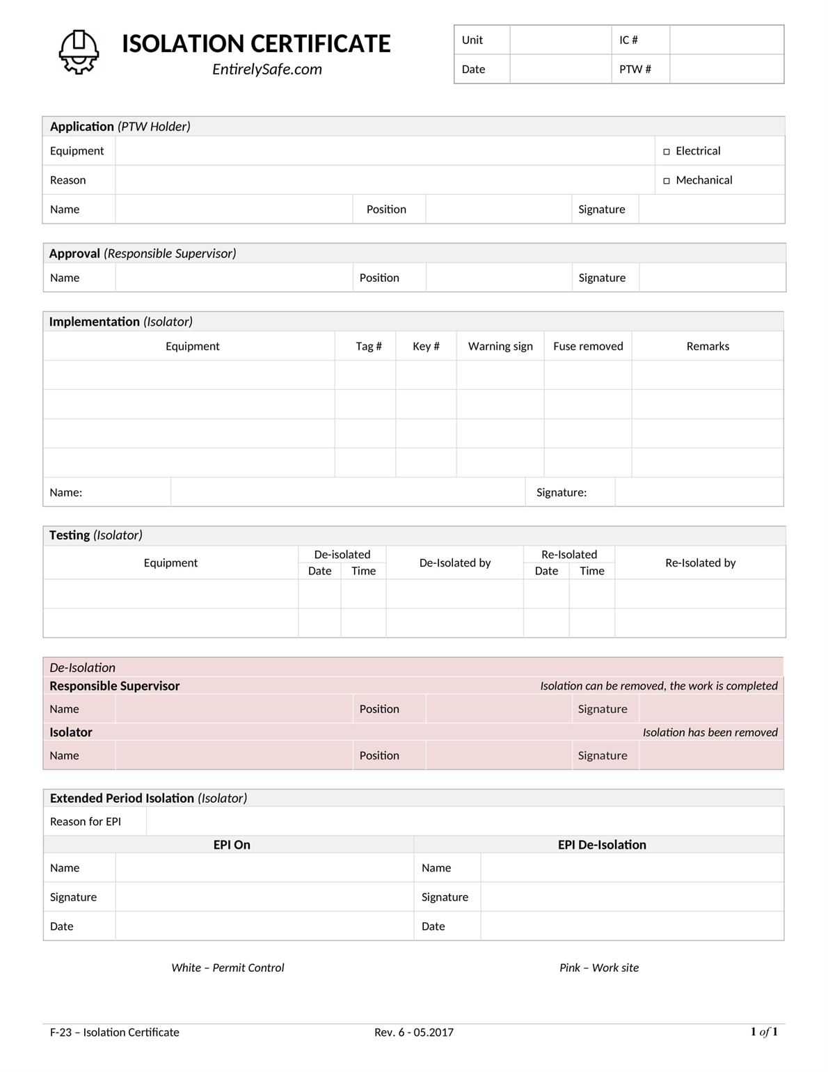 Isolation Certificate