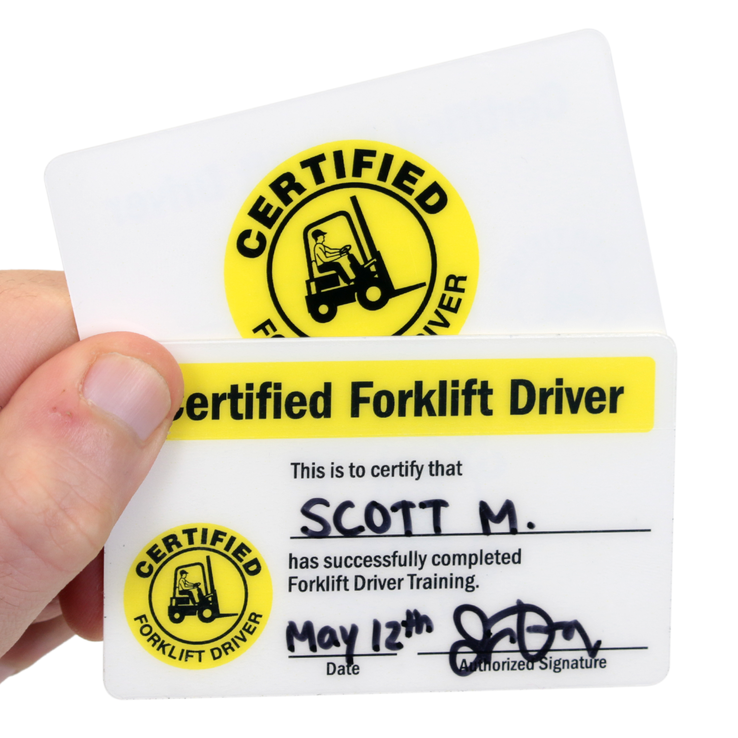 Issue this self-laminating wallet card to certify forklift drivers who have  completed their training successfully