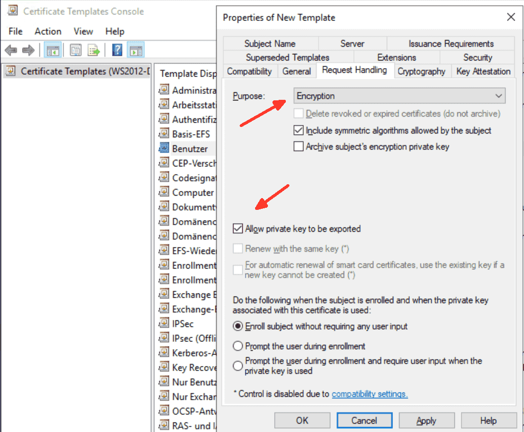 Issuing certificates for document encryption (Cryptographic  For Update Certificates That Use Certificate Templates