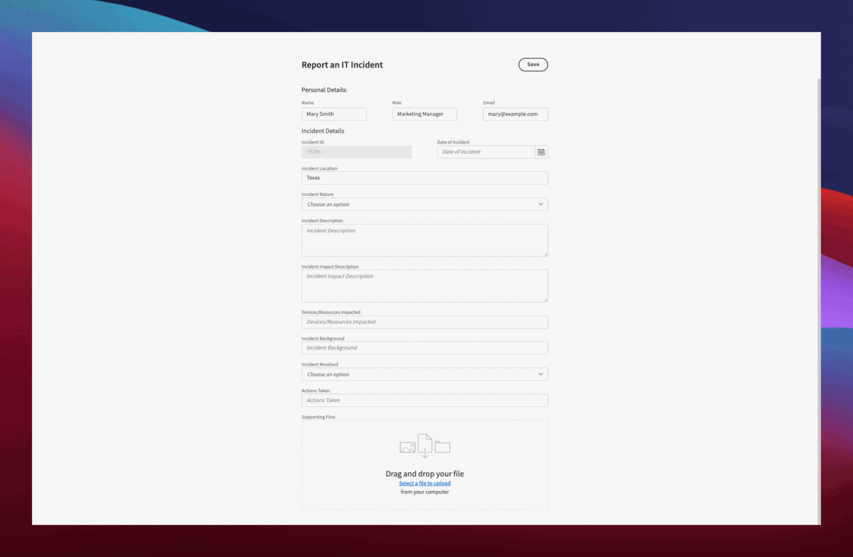 IT Incident Report Template  Budibase  Low Code Platform Intended For It Incident Report Template