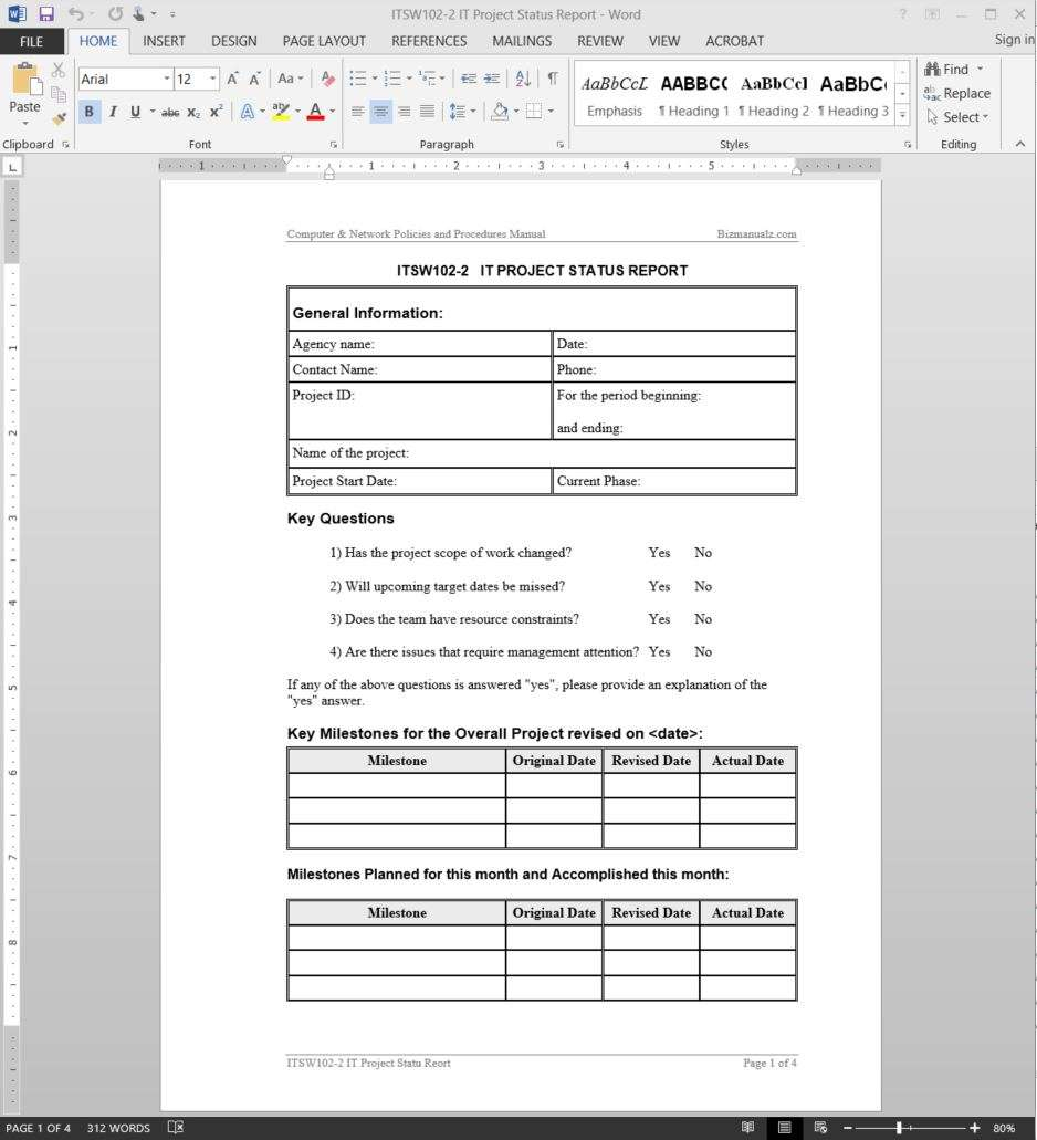 IT Project Status Report Template Intended For Software Development Status Report Template