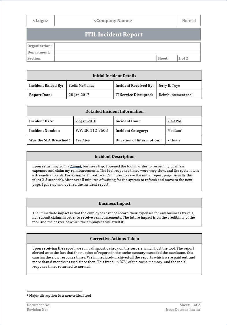 ITIL Incident Report Template Pertaining To It Major Incident Report Template