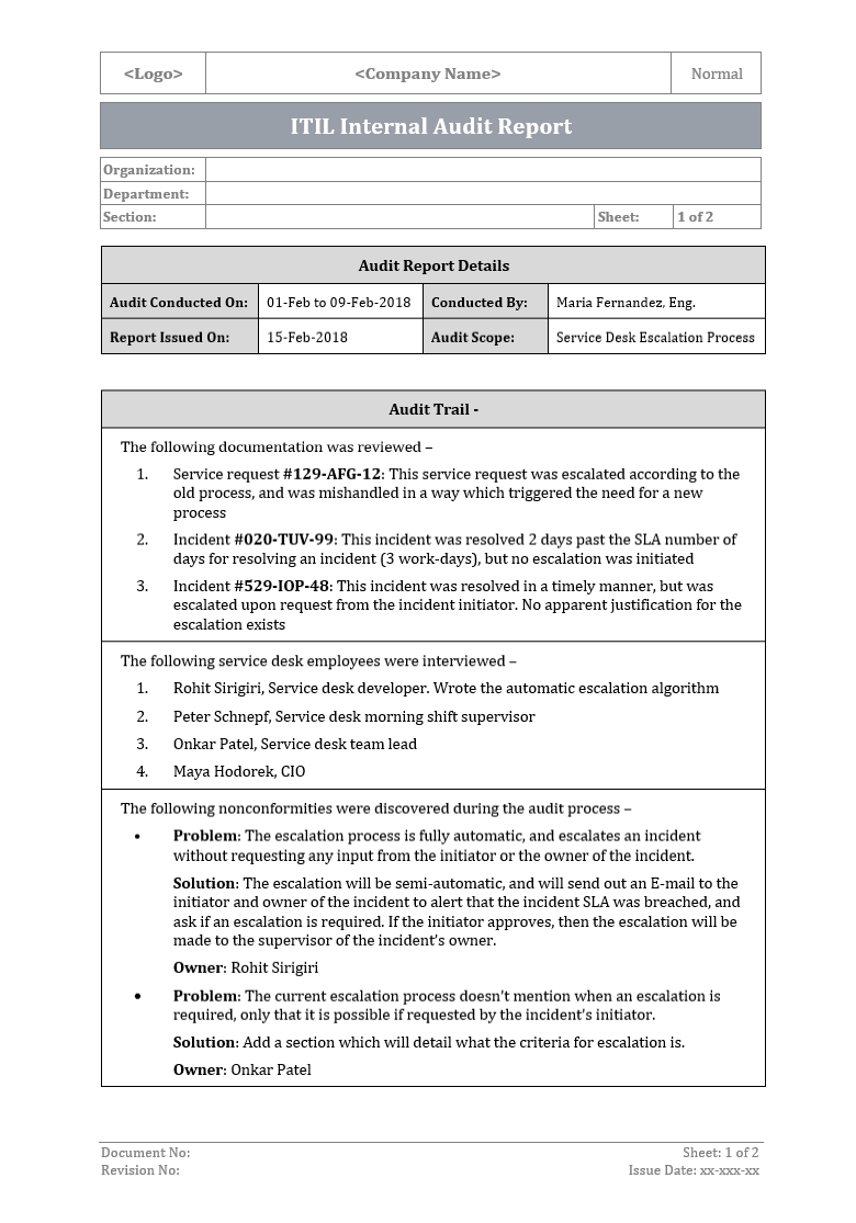 ITIL Internal Audit Report Throughout Internal Audit Report Template Iso 9001 ITIL Internal Audit Report Throughout Internal Audit Report Template Iso 9001