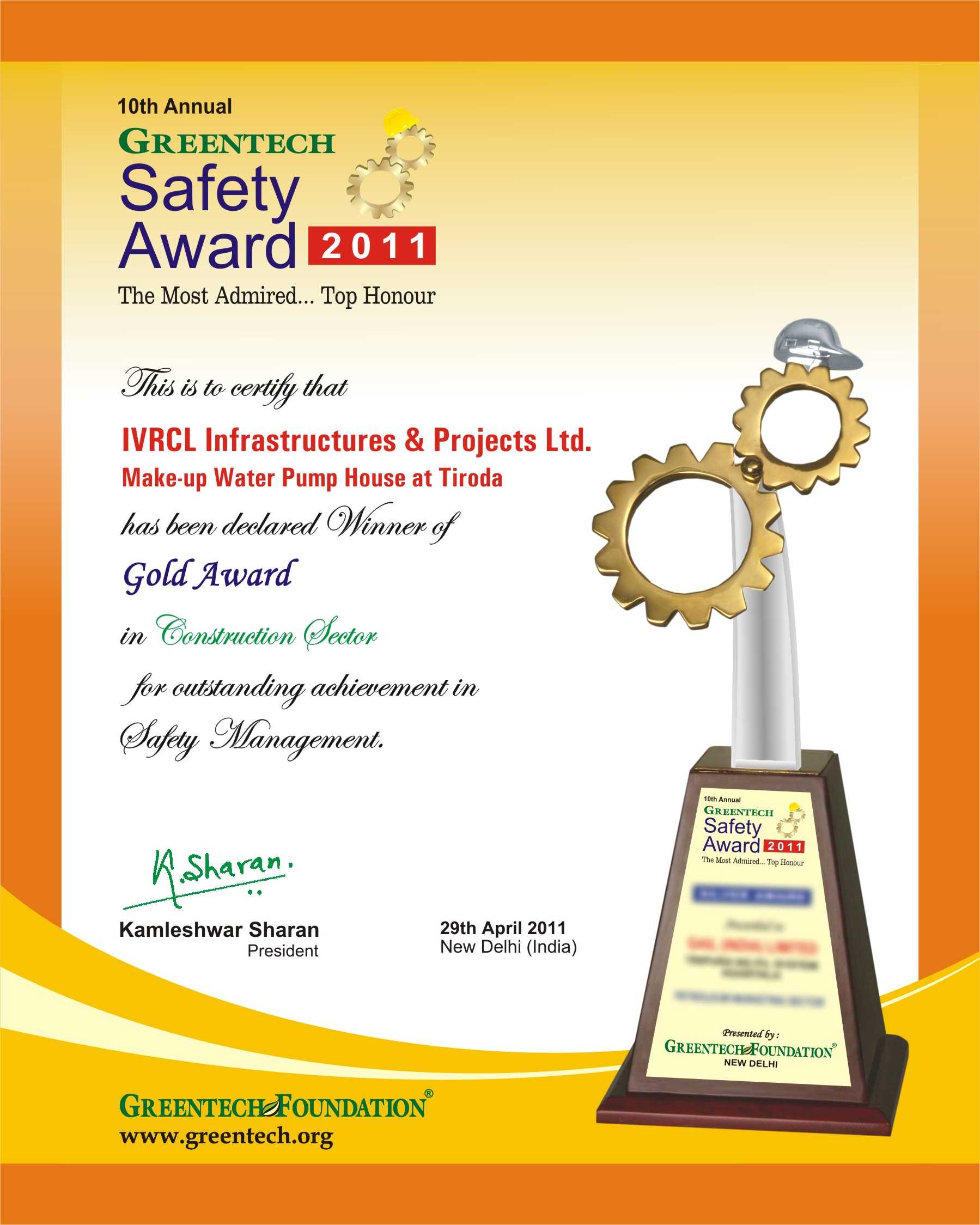 IVRCL Pertaining To Safety Recognition Certificate Template