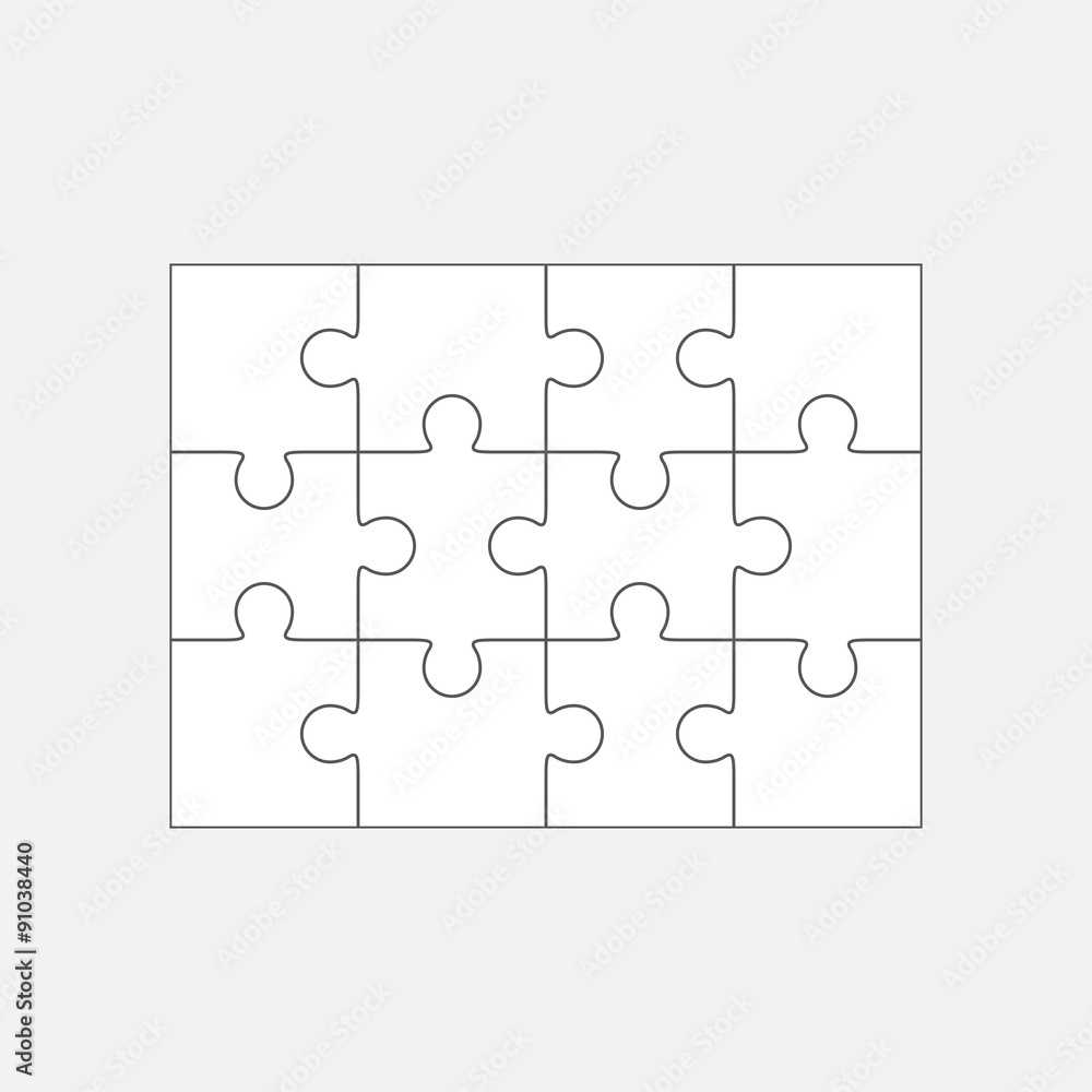 Jigsaw puzzle blank template 10x10, twelve pieces Stock-Vektorgrafik  Intended For Blank Jigsaw Piece Template