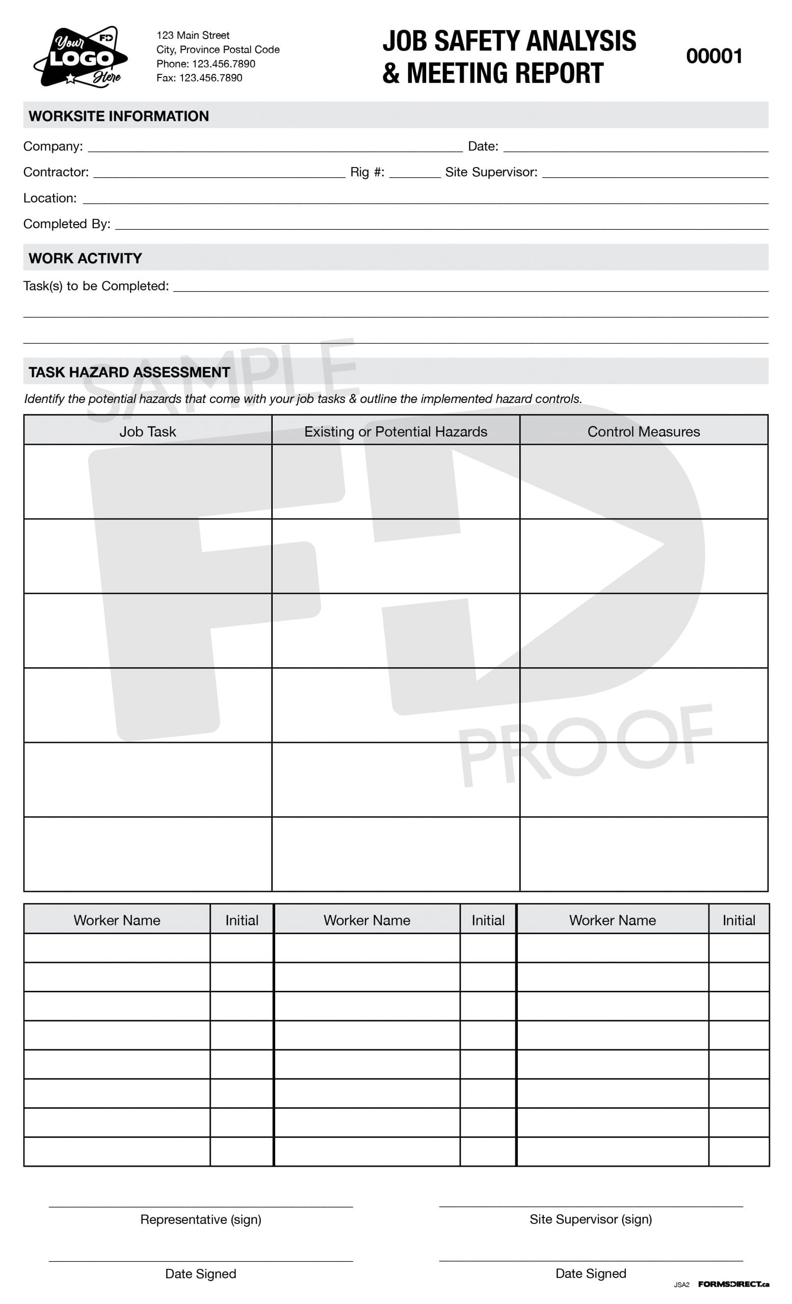 JSA & Meeting Report  JSA10 Customizable Form Template – Forms Direct With Safety Analysis Report Template