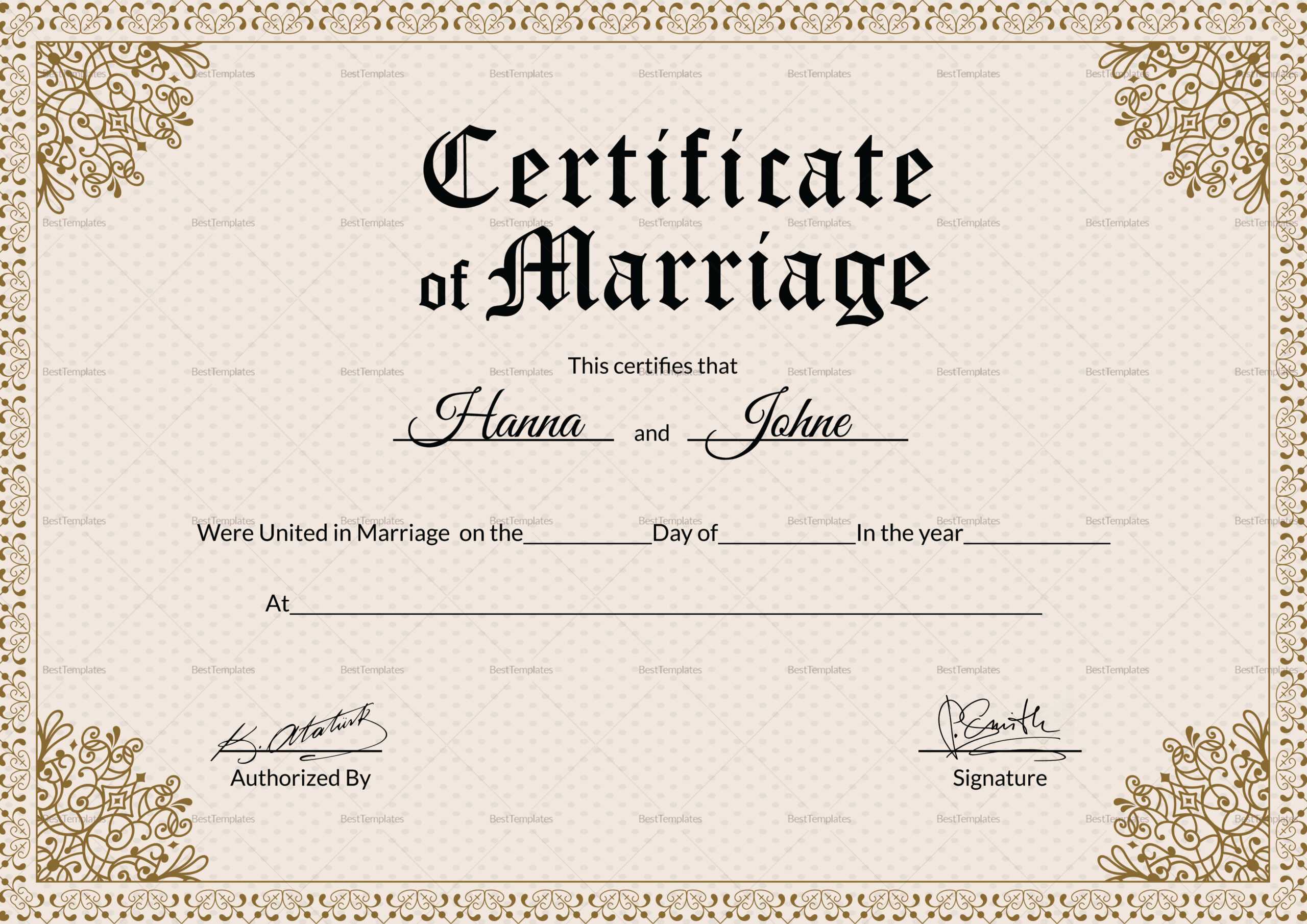 Keepsake Marriage Certificate Design Template In PSD, Word Throughout Blank Marriage Certificate Template