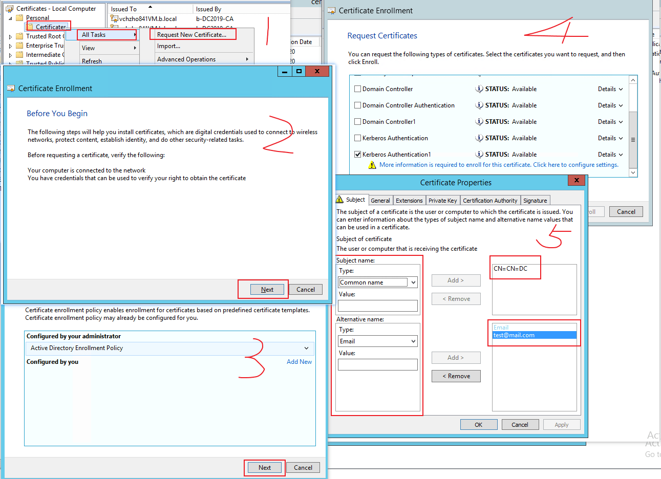 Kerberos Authentication template - how are the SAN values added to  Throughout Domain Controller Certificate Template