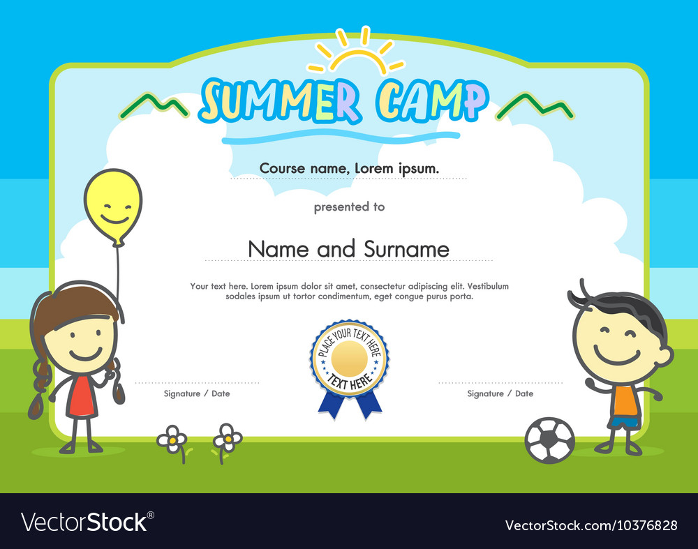 Kids summer camp certificate document template Vector Image Intended For Summer Camp Certificate Template