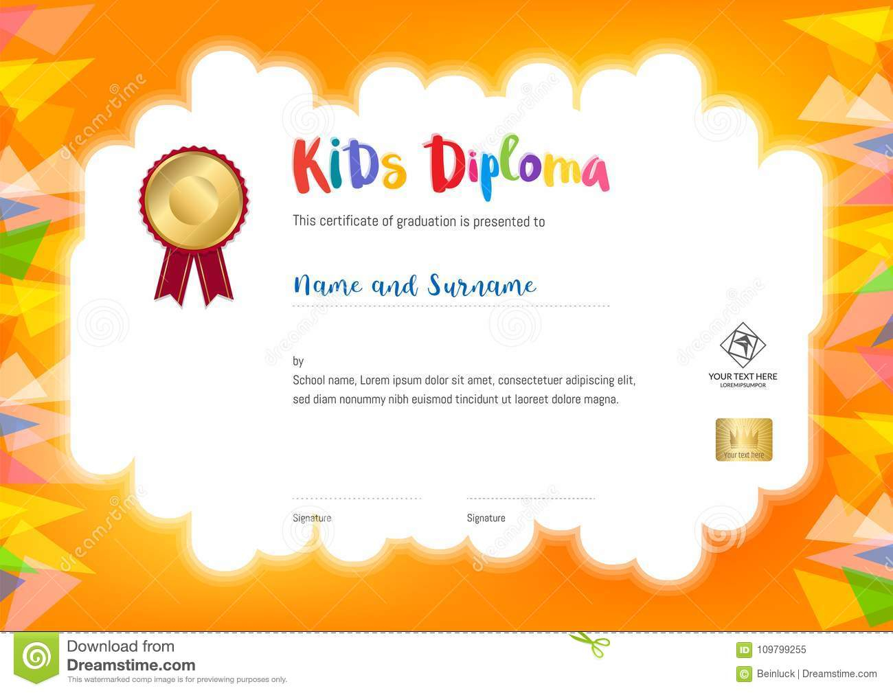 Kids Summer Camp Diploma Or Certificate Template With Seal Space  Intended For Summer Camp Certificate Template