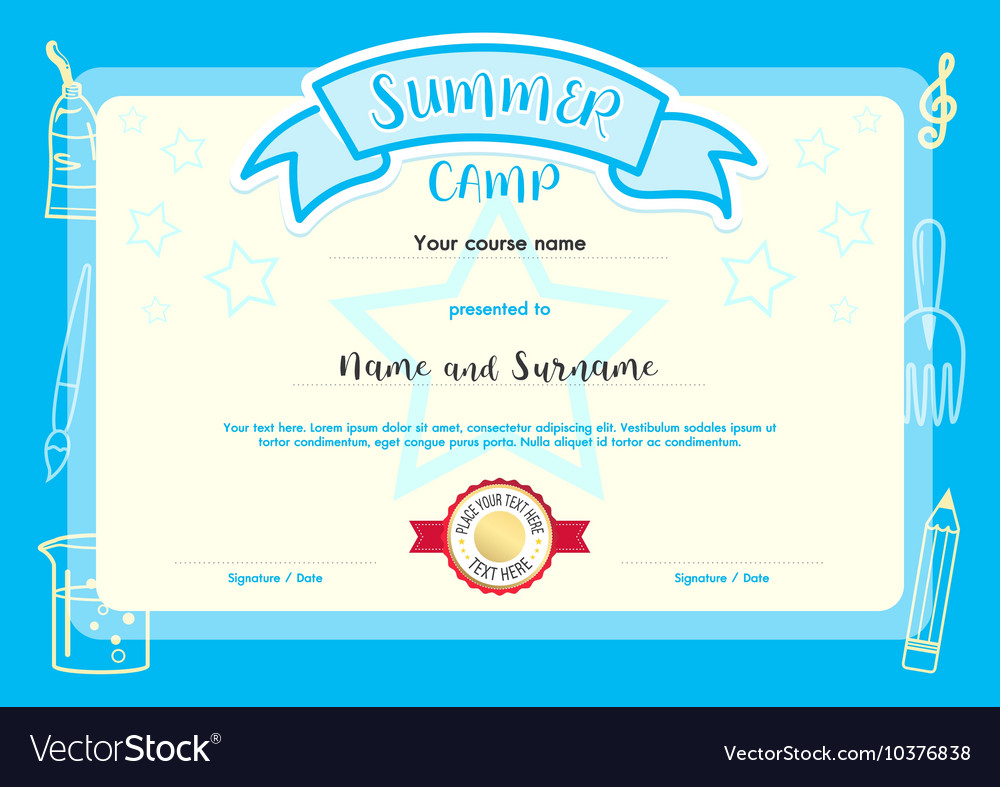 Kids summer camp document certificate template Vector Image For Summer Camp Certificate Template